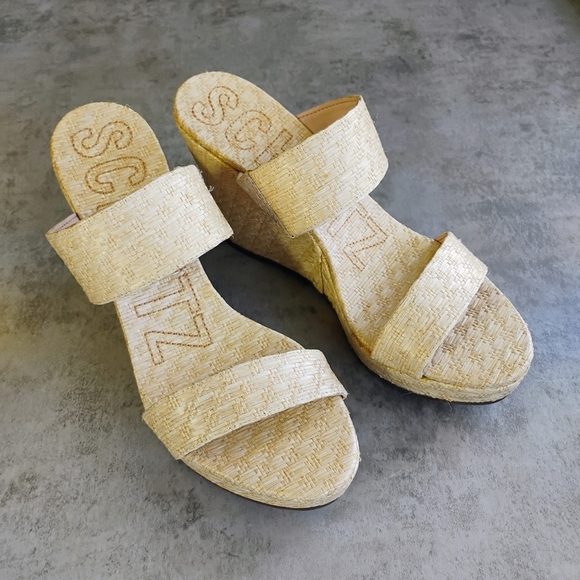 Schutz Tarla Platform Wedge Sandals Womens 8.5B Straw Basket Weave Tropical - Picture 5 of 15